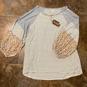 Matilda Jane Raglan Blouse with Ruffled 3/4 Sleeves, ladies L NWT